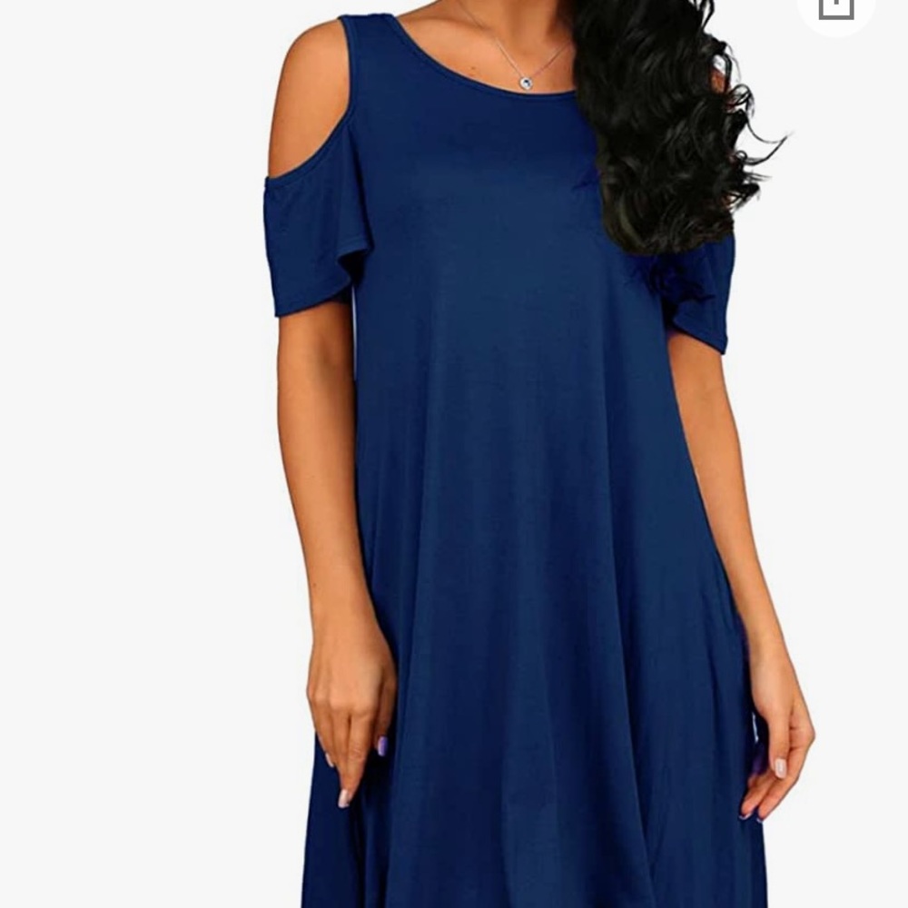 Blue Cold Shoulder Long Sleeved Dress